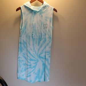 Blue Tie-Dye Sleeveless Hoodie Dress